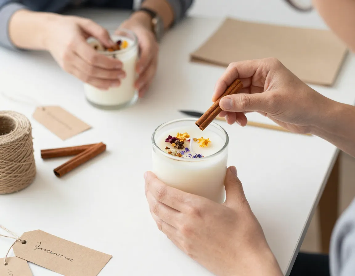 Deltaker lager håndlaget stearinlys